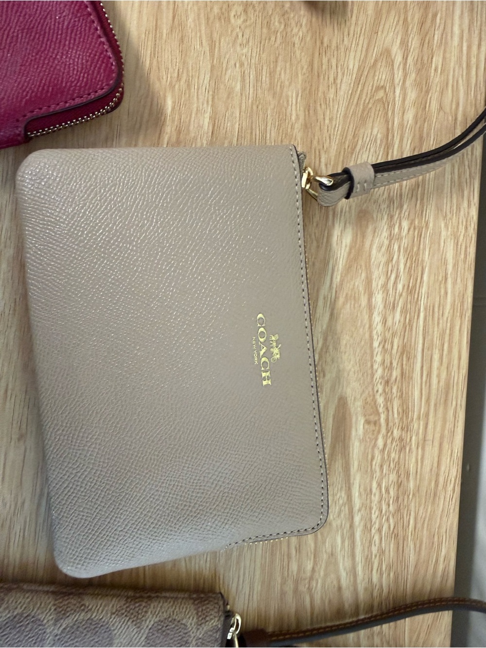 COACH Taupe Leather Wristlet - COACH Pebbled Leather Clutch